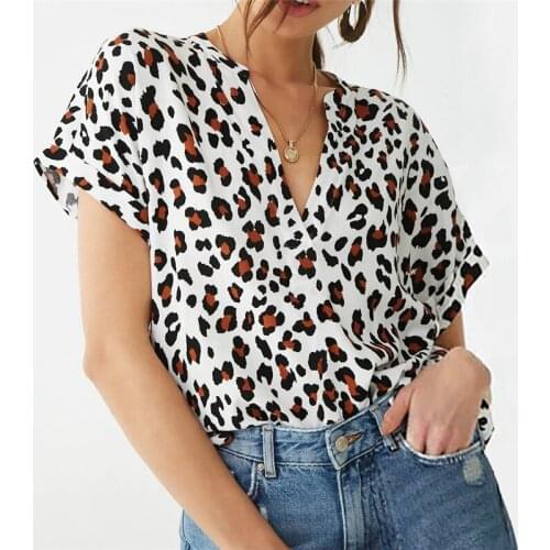 Blouse Women Casual Batwing Short Sleeve Summer Blouses Sexy V-Neck Leopard Print Tunic Shirt Plus Size Tops Blusas Mujer