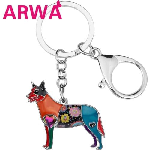 ARWA Enamel Alloy Australian Shepherd Key Chains Standing Dog Key Rings Animal Jewelry For Women Girl Teens Charming Decorations