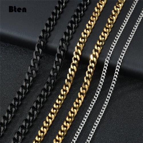 BTEN Basic Punk Stainless Steel Necklace for Men Women Curb Cuban Link Chain Chokers Vintage Black Gold Tone Solid Metal