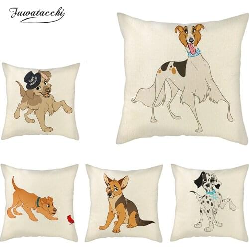 Fuwatacchi Pet Dog Photo Printing Cushion Cover Linen Material Summer Rural Style Pillowcase Home Sofa Chair Decor Office Nap