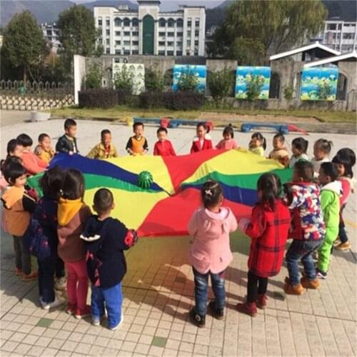 Kids Toy Sports Development Outdoor Rainbow Umbrella Parachute Toy Jump Sack Ballute Play Parachute 8 Bracelet