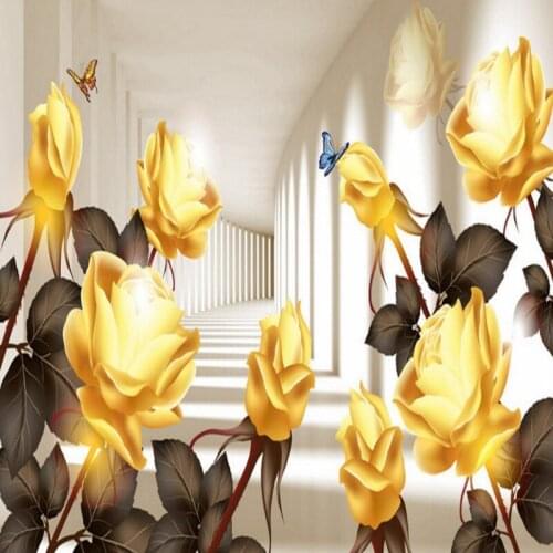 Dropship Colomac Flower Wallpaper 3D Space Expansion Rose Mural Embossed Wallpaper Papier Peint Mural Wall Papers Home Decor