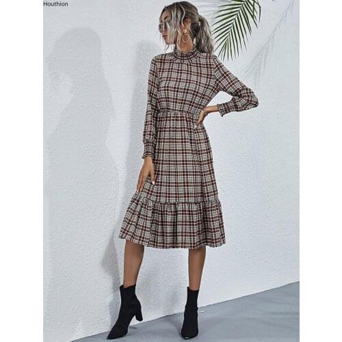 Модные платья в клетку Houthion China At AliExpress