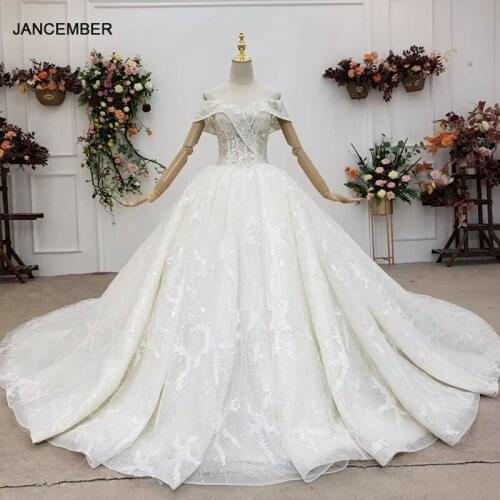 HTL1549 Appliques White Lvory Wedding Dresses 2020 Off The Shoulder Sweetheart Sequined Ball Gowns Lace Up Back فساتين عرايس