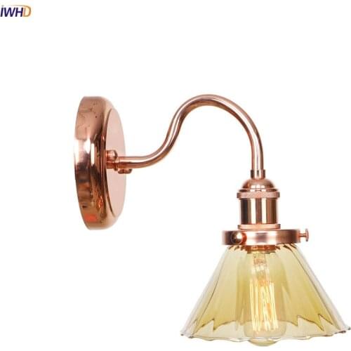 IWHD Creative Rose Golden Glass LED Wall Lamp Retro Nordic Wall Light With switch Modern Wandlamp Vintage Fixtures Bedside Lamp