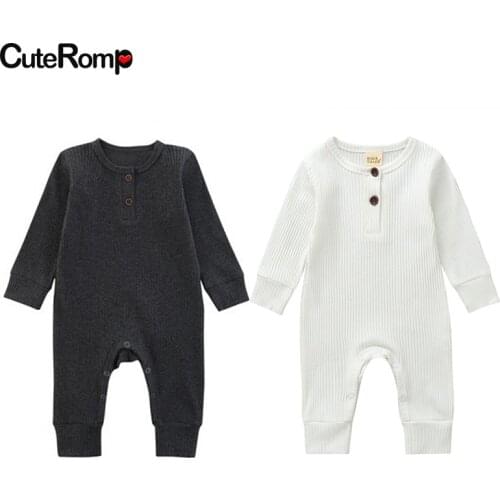 Cotton baby romper Solid Black boy clothes Knitted Ribbed New Born baby girl clothes Toddler jumpsuit rompers For kids 6-24M