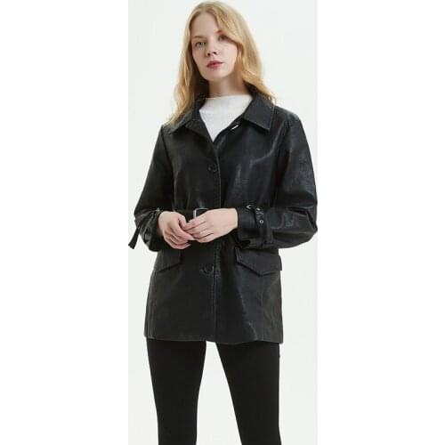 Korean Womens 2020 Spring Biker Motorcycle Jacket Women Faux Leather Coat Chaqueta Cuero Mujer KJ2004