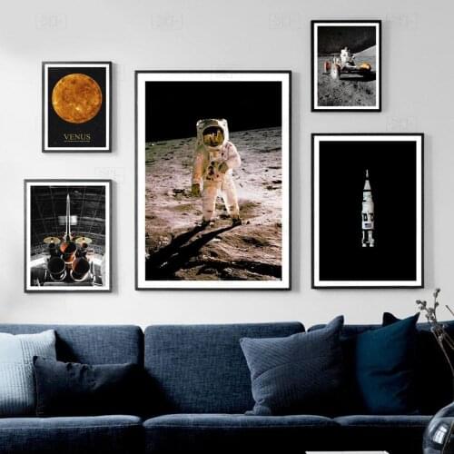 Astronaut Rocket Moon Space Wall Art Canvas Painting Vintage Nordic Posters and Prints Wall Pictures for Living Room Home Decor