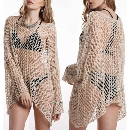 Summer Sexy Cover Ups for swimwear Women Knitted See Through bikini Cover Up hollow out Beach Swimwear cover-ups swimsuit