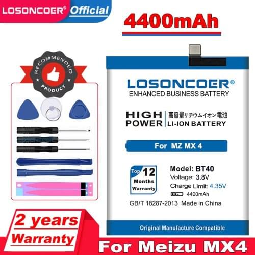 LOSONCOER 4400mAh BT40 Battery for Meizu MX4 Battery MX 4 M460 M461 Batteries