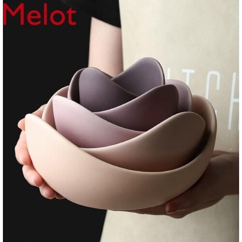 Lotus Creative Fruit Plate Home Salad Bowl Ceramic Bowl and Dish Set Nordic Simple Living Room Decorative Storage Decoration