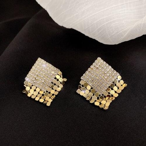Fashion Gold Color Geometry Square Stud Earrings 2021 New Trend Korean Earrings for Women Vintage Crystal Ear Jewelry Popular