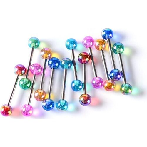 6pcs Mix Style Barbell Bar Tongue Piercing Rings Fashion Stainless Steel Mixed Candy Colors Men Women Body Piercing Jewelry
