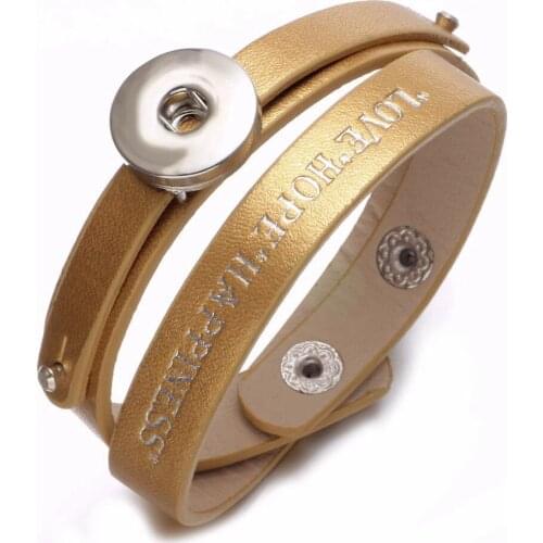 New Arrivals Gold PU Leather DIY Lucky Armband Snap Bracelet 18mm Snap Button Jewelry For Snap Jewelry SZ0479a
