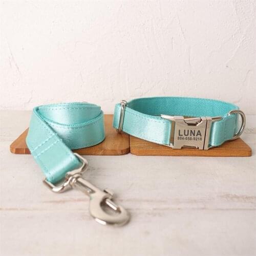 Personalized Dog Collar Custom Pet Collar Free Engraving ID Name Tag Pet Accessory Shiny Green Lake Blue Puppy Collar Leash Set