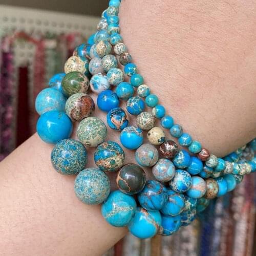 Natural Lake Blue Sea Sediment Jaspers Stone Beads For Jewelry Making Diy Bracelet Necklace 4 6 8 10 12mm Round Loose Beads 15