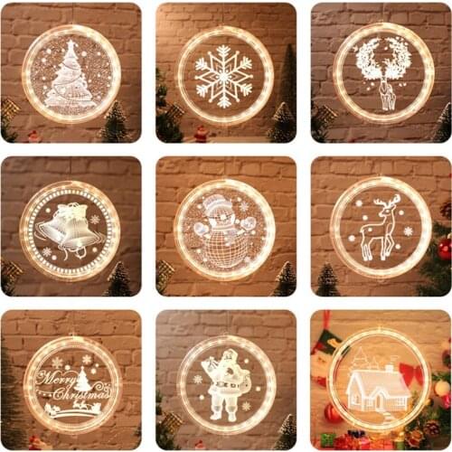 Christmas Decorations LED Light Window 3D Santa Claus Christmas Tree Hanging Lamp Home Indoor Room Decor Holiday Lights