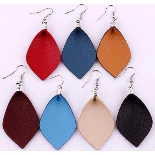 PU Leather Drops Earrings for Women Fashion Outfit Leaf Shapes Statement Earrings