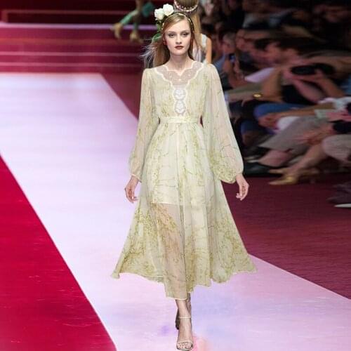 Runway NewLong Sleeve Chiffon Printed Long Dress Princess Dress 210818Mz10
