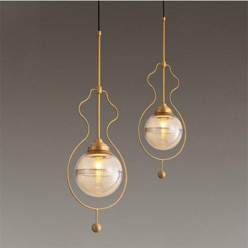 Modern Gourd All-copper Pendant Lights Bedside Restaurant Lamps Luxury Bedroom Glass Ball Hanging Lights Dining Room Lighting