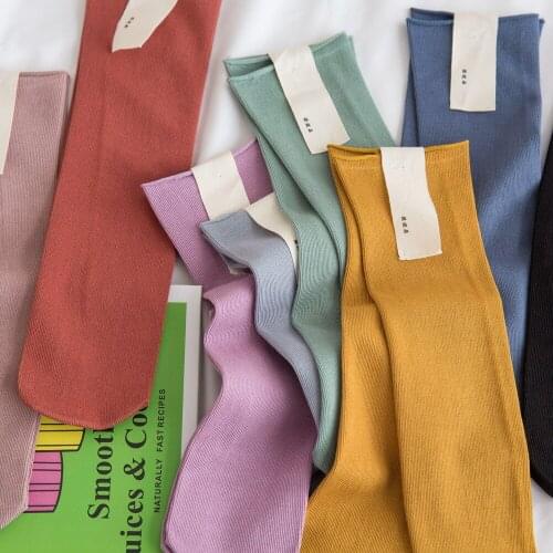 Thin Pile Pile Socks Curled Edge 2020 Spring And Summer New Tube Cotton Socks Solid Color Japanese Candy Color Factory Wholesale