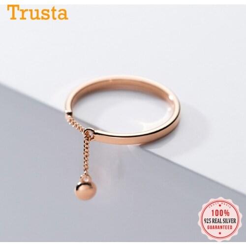 Trustdavis Real 925 Sterling Silver Fashion Beads Chain Charm Open Finger Ring For Women Wedding Party Fine Jewelry Gift DS1891