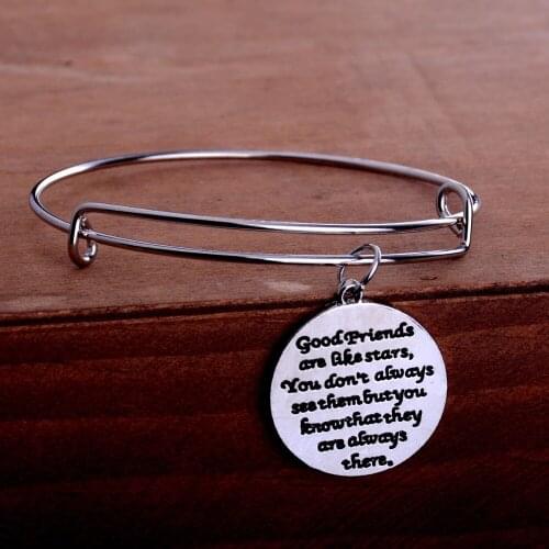 Inspirational Bangles Letters Good Friends Are Like Stars Charm Wire Expandable Bangle Best Friends BFF Bracelets Gifts Jewelry