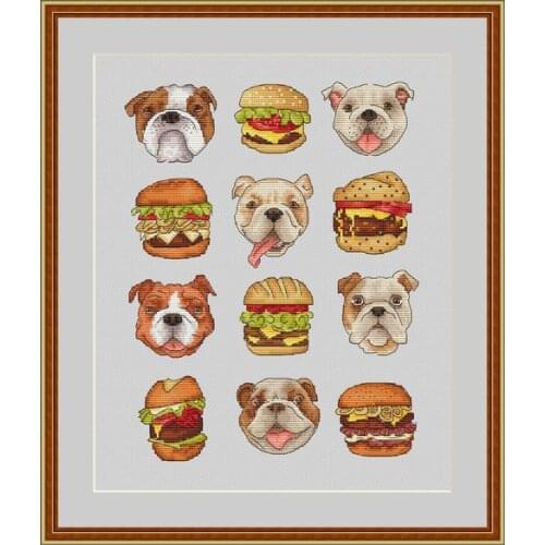 Bulldog and Burger 33-40 sky blue cross stitch 11CT 18ct 14ct cotton thread embroidery DIY handmade needlework cross stitch