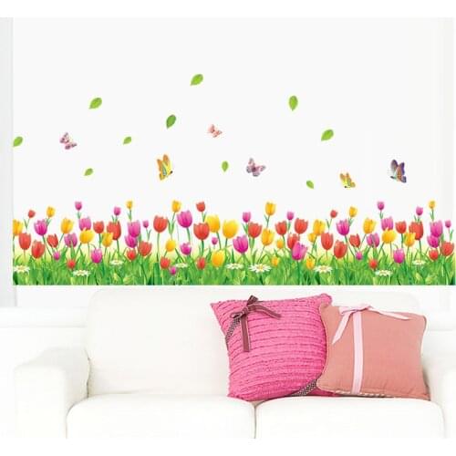 Wonderful Garden Tulip flower Butterfly 3d wall Stickers DIY Wall Decal Home decor Living Room Bedroom Window Baseboard