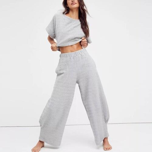 Womens Suit Crop Tops Wide Leg Pants Loose Sets For Women Short Sleeve Top High Waist Suits Cool Girls Tracksuits High Quality