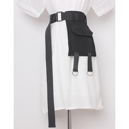Womens runway fashion black fabric pocket Cummerbunds female Dress Corsets Waistband Belts decoration wide belt R667