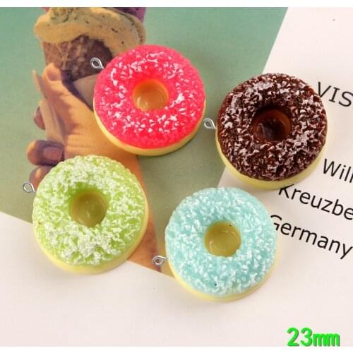 10pcs 23MM Resin flatback cabochon Doughnut Donut charm pendant miniature craft jewelry making Material Creative Diy Accessories