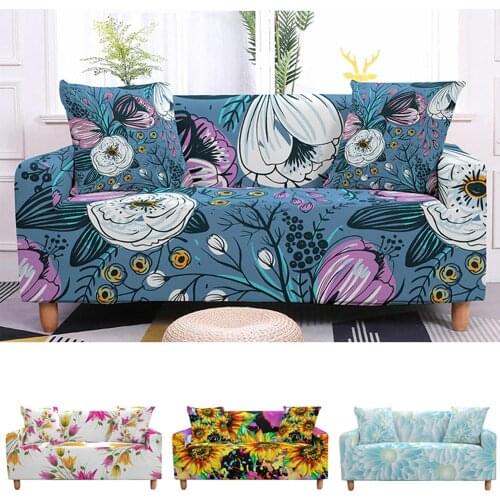 3D Floral Sunflower Printed Couch Cover Elastic Stretch Sectional Sofa Cover Slipcover Armchair for Living Room Christmas Decor