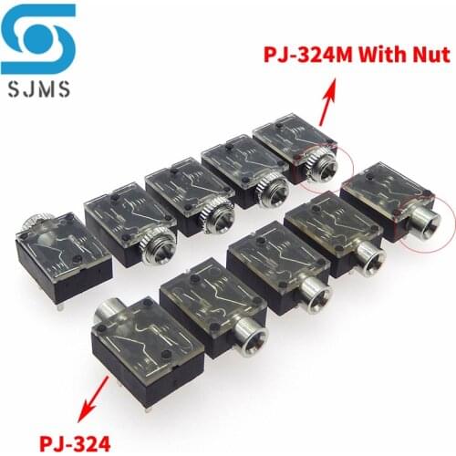 5/10 PCS Stereo Headphone Jack Socket PJ324 PJ324M 5 Pin 3.5mm Audio Jack Socket for Headphone With Nut PJ-324M PJ-324