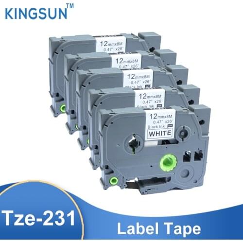 5PCS Black on White Tze231 Laminated Label Tape Compatible Brother p-touch label printers Tze-231 Tze 231 tz231 tz-231 tze tapes