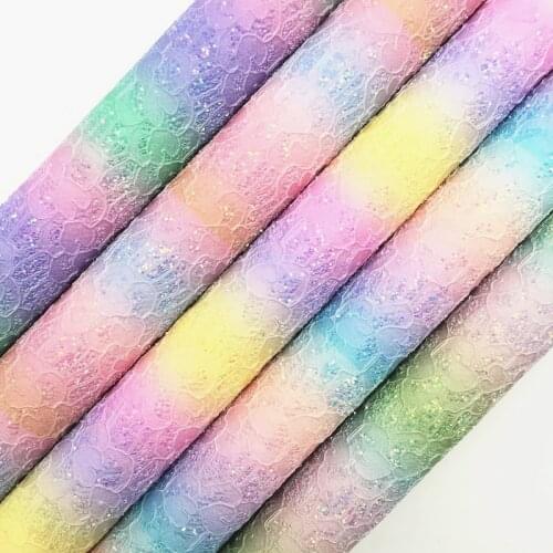 Amonglitter Rainbow Lace Glitter Fabric with Soft Felt Backing, Glitter Leather Sheets for DIY 21x29cm A4 size MB001A