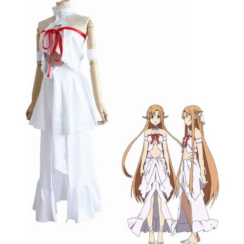 Anime Sword Art Online SAO Yuuki Asuna Cosplay Costumes Synthetic Wigs Titania Prison Dresses Women Girls Fancy Dress Halloween