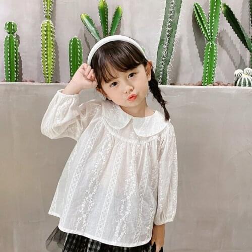 Girls' white shirt autumn clothing 2021 new baby girl foreign style long-sleeved shirt baby shirt childrens childrens clothing