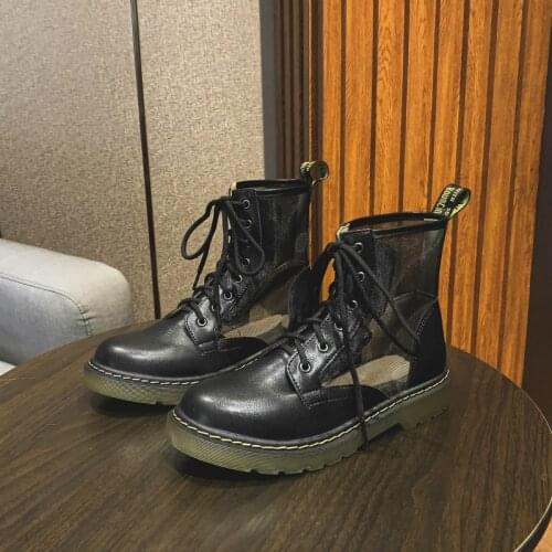 Martin Boots Womens Spring and Summer Thin Mesh Breathable All-match Six-Hole Short Boots Summer Sky Net Red Tide Hollow Boots