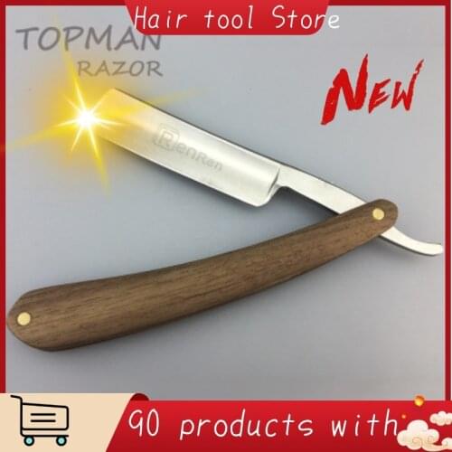 Wooden handle stainless steel professional mens salon straight razor razor folding tool haircut male razor shaving armpit pubic