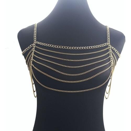 Body Chain Gold Color Multilayer Necklaces & Pendants Female Shoulder Chain Women Necklace 2020 Accessories BY165