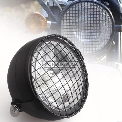 Black 12V Motorcycle Metal Retro Old School Grill Mask + Blub Front Headlight Fits For Honda CB100 CB125S CL GN125 CG125 Suzuki