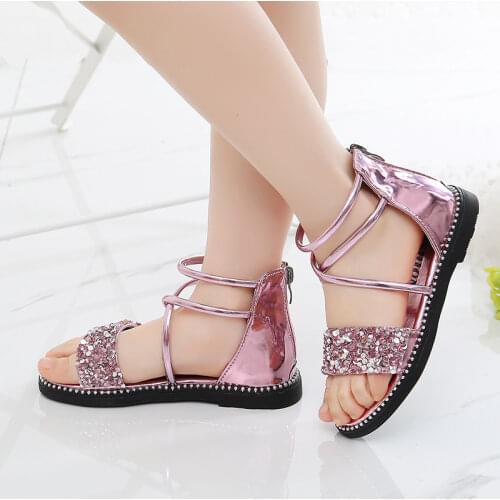 ChildrenS Gladiator Beach Sandal Big Girl Kids Summer Shoe Little Girl Flat Fashion Glitter Leather Sandals 3 5 7 8 10 12 Year