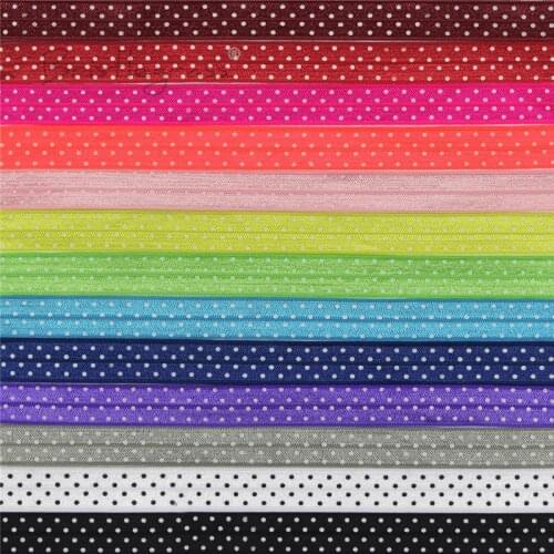 BRISTLEGRASS 5 Yard 5/8" 15mm Polka Dot Print FOE Fold Over Elastics Spandex Satin Band Hair Tie Headband Tutu Dress Sewing Trim