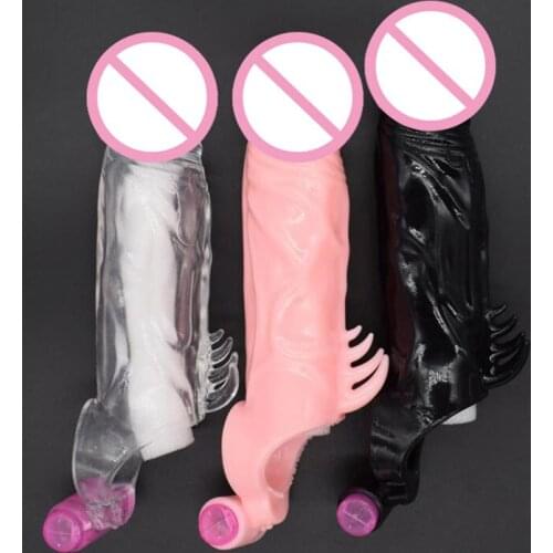 Dildo Enlargement Man Penis Sleeve Reusable Condom Vibrating Clitoris Stimulator Scrotal Bound Ring Penis Cock Ring