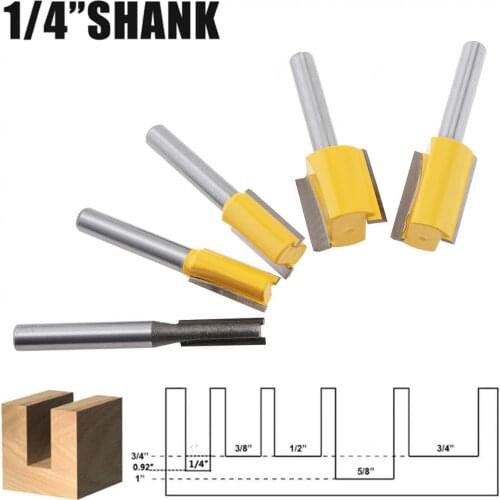 5 pcs Milling Cutter 1/4'' Shank Straight Knife Trimming Machine Cutter Router Bit Set for Woodworking Trimming Cutter