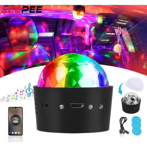 Car Interior Atmosphere Lamp RGB LED Stage Lights DJ Party Lights USB Car Ambient Light Sound Activated Rotating Disco Ball