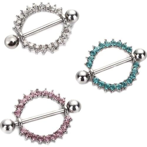 2pcs Nipple Rings 14G Silver-plated/Green/Pink CZ Gem Paved Circle Nipple Shield Piercing Rings Body Piercing Body Jewelry