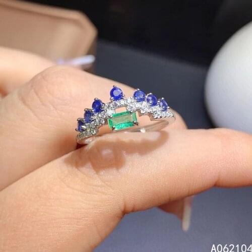 KJJEAXCMY fine jewelry 925 sterling silver inlaid natural emerald sapphire Womens elegant vintage ol style square gem ring supp