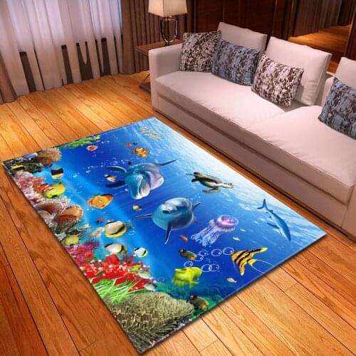 Blue Beach Mediterranean Style 3D Printed Carpets For Living Room Bedroom Rugs Tea Table Beach Custom Carpet Mat Shells Washable